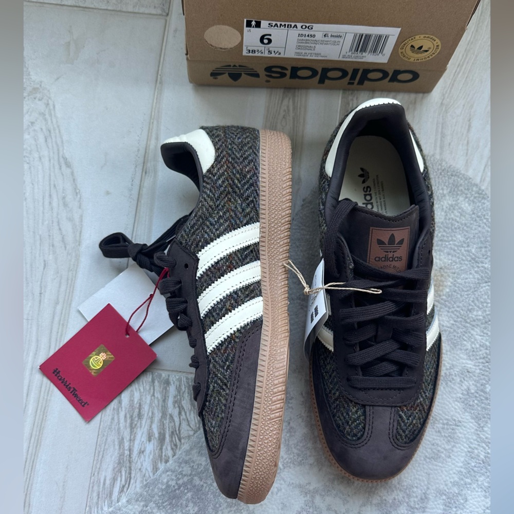 adidas Samba OG x Harris Tweed - Dark Brown - Women's 7 (Men's 6)